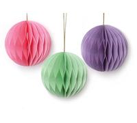 Christmas Hanging Honeycomb Decorations Packs Santa Hats Trees Puddings Snowman Novelty Festive Decoration (6 x Round Pastel Baubles)