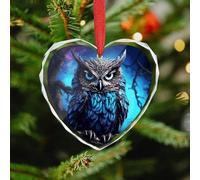 Christmas Hanging Ornament - Blue Owl Christmas Tree Ornaments Winter Holiday Decor, Heart Crystal Glass Xmas Pendant for Tree, Fireplace Mantel, Winter (3.5 Inch)