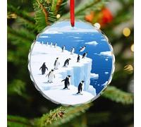 Christmas Hanging Ornament - Glacier Penguins Christmas Tree Ornaments Winter Holiday Decor, Round Crystal Glass Xmas Decor for Tree, Fireplace Mantel, Winter (3.1 Inch)