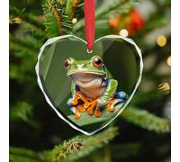 Christmas Hanging Ornament - Peace Tree Frog Christmas Tree Ornaments Winter Holiday Decor, Heart Crystal Glass Xmas Pendant for Tree, Fireplace Mantel, Winter (3.5 Inch)