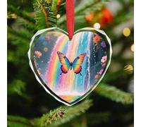 Christmas Hanging Ornament - Rainbow - Winged Butterfly by Falls Christmas Tree Ornaments Winter Holiday Decor, Heart Crystal Glass Xmas Pendant for Tree, Fireplace Mantel, Winter 3.5 in