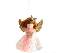 Christmas Hanging Ornament with Plush Angel Doll and Tulle Material for Kids Room and Holiday Celebration Decoration (Powder Snowflakes)