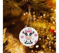 Christmas Hanging Ornaments 2025, Double Sided Ceramic Xmas Decorative Pendant, Novelty Christmas Vacation Gifts Holiday Party Home Door Fireplace Decorations Cute Cows Christmas Tree Decor