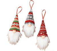 Christmas Hanging Ornaments Set Featuring Knit Gnome Figures in Nordic Style Three or Six Pieces Soft Fabric Pendants for Tree or Mantel (A)