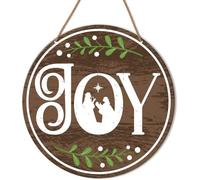 Christmas Hanging Sign Decor, Christmas Christian Decorations Rustic Nativity Scene Wooden Wall, Joy.Home Office Farmhouse Yard Garden Synthetic Round Wood Sign 12 x 12 inch
