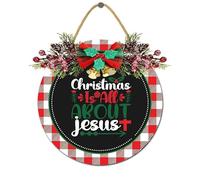 Christmas Hanging Sign for Front Door,Jesus is The Reason for The Season Christmas Door Sign, Christmas Wreath for Front Porch Farmhouse Window Wall Decorations 11.2"x11.2"