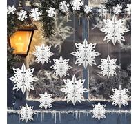 Christmas Hanging Snowflake Decorations, 12PCS 3D Large White Paper Snowflakes Garland for Christmas Party Holiday Wedding Home Decoration