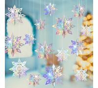 Christmas Hanging Snowflakes Decorations 15 Pack 3D Iridescent Paper Snowflakes Rainbow Snow Flakes Garland for Winter Wonderland Holiday Frozen Christmas Birthday Party Decorations Supplies