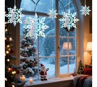 Christmas Hanging Snowflakes Decorations, 6pcs 3D Glitter Purple Silver Paper Snowflakes Snow Flakes Garland for Winter Wonderland Frozen Christmas Birthday Party Decorations (A)