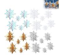 Christmas Hanging Snowflakes Decorations, 6pcs 3D Glitter Purple Silver Paper Snowflakes Snow Flakes Garland for Winter Wonderland Frozen Christmas Birthday Party Decorations (A+B+C+D)