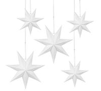 Christmas Hanging Star Decoration, 5 Pcs Hanging White Stars, 7 Points White Paper Star, 3 Pieces Diameter 25 cm, 2 Pieces Diameter 40 cm for Wedding Christmas Party DIY
