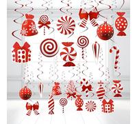 Christmas Hanging Swirls Decorations, LMSHOWOWO 30PCS Foil Candy Hanging Ceiling Swirls Streamers with Candy Cane Lollipop for Christmas Home Classroom Office Tree Door Porch Ceiling Decor