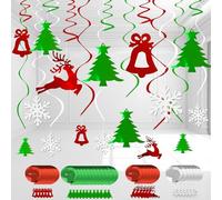 Christmas Hanging Swirls Decorations, LMSHOWOWO 30PCS Foil Hanging Ceiling Swirls Streamers with Xmas Tree Jingle Bell Elk Snowflakes for Christmas Home Classroom Office Tree Door Porch Ceiling Decor