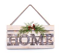 Christmas Hanging Wall Sign - HOME Letters in Wooden Frame, 20x40cm Decorative Plaque, Holiday Wall Art for Home,Door,Wall, Festive Christmas Décor