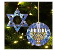 Christmas Hanukkah Acrylic Ornament, Hanukkah Decorations Christmas Tree Decorations, Jewish Decor Hanukkah Decor Menorah Star of David Hang Pendant,Premium Jewish Christmas Ornaments (Mixed)