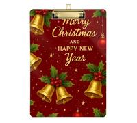 Christmas Happy Red Clipboard Acrylic Writing Board Wordpad Clipboards Standard Size, A4 Letter Size 12.5 x 9 Inches Gold Clip, Gold12x9in
