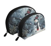 Christmas Happy Snowman 1 Printed Makeup Bags 2-Piece Portable Shell Travel Toiletry Bag Cosmetic Organizer Bag for Women