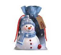 Christmas Happy Snowman Burlap Drawstring Gift Bag With Tag, Reusable Linen Pouch For Christmas, Birthday, Party, Small Gift Packaging S