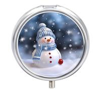 Christmas Happy Snowman Pill Box Cute Round Pill Case Portable Medicine Tablet Vitamin Holder Organizer for Purse Pocket