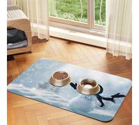 Christmas Happy Snowman print Cats Pet Bowl Placemat Pet Feeding Mats for Dogs, Non-Slip PU Leather Tablecloth for Pets