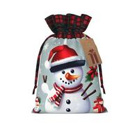 Christmas Happy Snowman Print Xmas Drawstring Gift Bag Reusable For Christmas Festive Needs Wrapping Bags