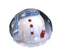 Christmas Happy Snowman Shower Cap for Women Men Large Reusable Shower Bonnet Double-Layer Waterproof Bath Caps Elastic Band Hair Hat for All Hairstyles, Travel-Friendly Color747