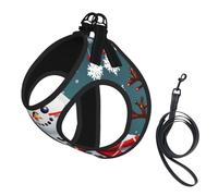 Christmas Happy Snowmans Print Dog Harness Leash Set Reflective Pet Harness Puppy Vest Suitable Dogs Cats Small Breeds