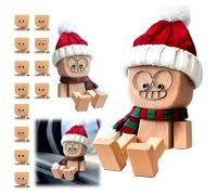 Christmas Hat and Scarf Shaking Wooden Man Figurine with DIY Funny Faces Dashboard Accessories Shaking Wooden Doll Gifts for Car Owners and Office Workers Cute Decorative Home Desk Accessories