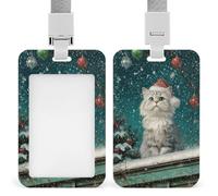 Christmas Hat Cat on Roof of Old House ID Badge Holder Retractable Clip Card Holder Card Protector Name Badge Name Tag for Work Office Doctor Nurse