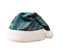 Christmas Hat for Adult DeluxePlush Santa Hat Unisex Velvet Extra Thicken Holiday Headwear with a Faux Pompom on tail and wide for Santa Costume (5-Green, One Size)