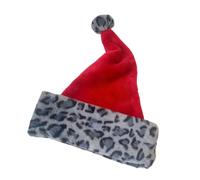 Christmas Hat for Adults - Double Layer Plush Santa Hat with Leopard Print and Festive Grey Decoration | Parade Headwear, Soft, Warm, Comfortable for Family Friends