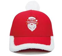 Christmas Hat for Men Women, Christmas Baseball Cap, Funny Plush Embroidered Cotton Santa Hat for New Year party with Fuzzy Fur Pom