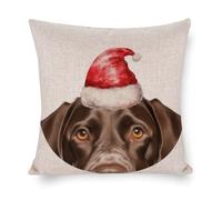 Christmas Hat Peeking Dog German Shorthaired Pointer Cushion Cover Cases 22x22in Farmhouse Cotton Linen Pillowcase Square Throw Pillow Cases for Bedroom Sofa Coffee Bar Club Pub Chair Home Decor