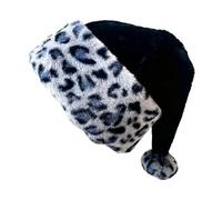 Christmas Hat - Plush Santa Claus With Leopard Print | Double Layer Christmas Hats | Party Costume Cosplay Photography Adults Kids Winter Celebration Parade Accessories Fa