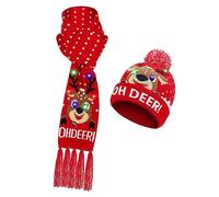 Christmas Hat Scarf Set LED Light Up Christmas Cap Snowflake Santa Elk Christmas Tree Print Unisex New Year Festive Tassel Scarf Beanie Set Xmas Decorations Holiday Party Decor Xmas Gifts (Red)