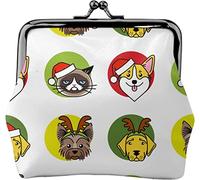 Christmas Hat Seamless Pattern Women's Leather Coin Purse, Small Change Pouch with Kiss-Lock Clasp Closure Buckle Wallet for Girl Gift