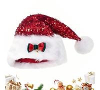 Christmas Hats Adults - Sequin Bow Plush Santa Hat, Soft Velvet Headwear for Men Women, Holiday Costume Accessories | Party Hat for Family, Photo Props, Winter Celebrations, Halloween Outfit