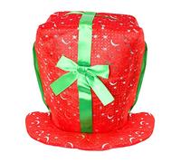 Christmas Hats For Adults - Large Novelty Padded Red Present Hat With Sparkle Design And Green Ribbon - Christmas Fancy Dress Costume Accessory