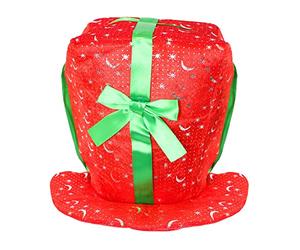 Christmas Hats For Adults - Large Novelty Padded Red Present Hat With Sparkle Design And Green Ribbon - Christmas Fancy Dress Costume Accessory