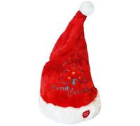 Christmas Hats Music Swinging Electric Santa Hat with White Plush Ball, Red Singing Funny Battery Operated Hat for Adults Kids