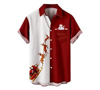 Christmas Hawaiian Shirt Mens 3D Print Casual Button Down Ugly Xmas Shirts Beach Holiday Short Sleeve Shirt Rave Shirt Tee Xmas Themed Adult Dress Costume (Christmas Shirts for Men UK P, XL)