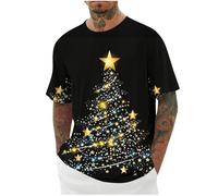 Christmas Hawaiian T Shirts for Men Oversized Short Sleeve Round Neck Tops Lightweight Xmas Tree Merry Christmas Pullover Fall Winter Comfortable Party Holiday Tshirts Size M-5XL
