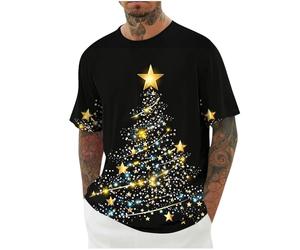 Christmas Hawaiian T Shirts for Men Oversized Short Sleeve Round Neck Tops Lightweight Xmas Tree Merry Christmas Pullover Fall Winter Comfortable Party Holiday Tshirts Size M-5XL