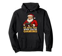 Christmas He Sees You When You’re Gaming Santa Design Pullover Hoodie
