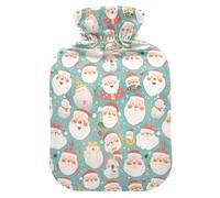 Christmas Head Santa Pattern Hot Bottle Water Bag with Soft Cover, 1L Hot Water Bags for Tummy Warmer