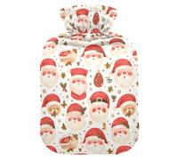 Christmas Head Santa Pattern Hot Water Bottle with Soft Cover, 1L Water Bottle Bag for Pain Relief