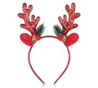 Christmas Headband, Red Antler Headband with Deer Ears, Reindeer Antler Headband for Women and Girls, Glitter Elk Ears Headwear for Holiday Parties, Costume and Cosplay