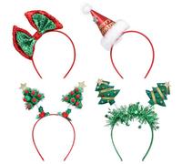 Christmas Headbands 4Pcs, Christmas Tree Fashion Headband Santa Hat Xmas Bows Headbands Party Hats Holiday Headbands Christmas Accessory