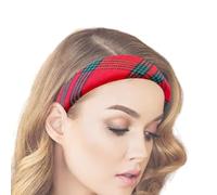 Christmas Headbands | Red Check Photo Prop - Wide Padded Headband - For Girls School Holidays Family Reunion Seasonal Celebrations Festive Dinner Wedding Concert