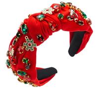 Christmas Headbands Vintage Knotted Rhinestone Headband with Crystal Snowflake Stocking Snowflake Decor Wide Headbands for Women Xmas Headwear Holiday Hair Accessories Red|